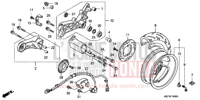 REAR WHEEL for SW-T400 ABS PEARL COSMIC BLACK (NHA64) from 2009